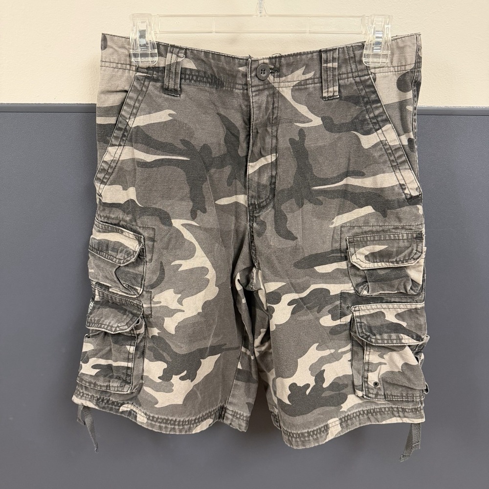Lee Dungarees Men's Size 29 Gray Camo Cargo Shorts Multi Pocket Utility Y2K